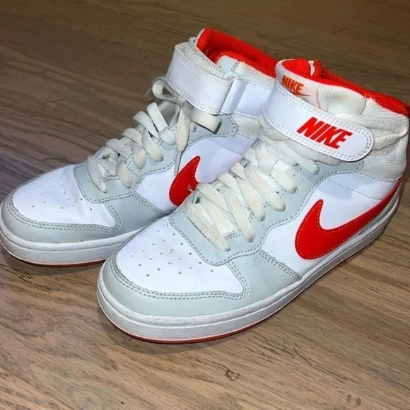 Court Borough Mid 2 High Top Sneaker White & Orange - Picture 3 of 7